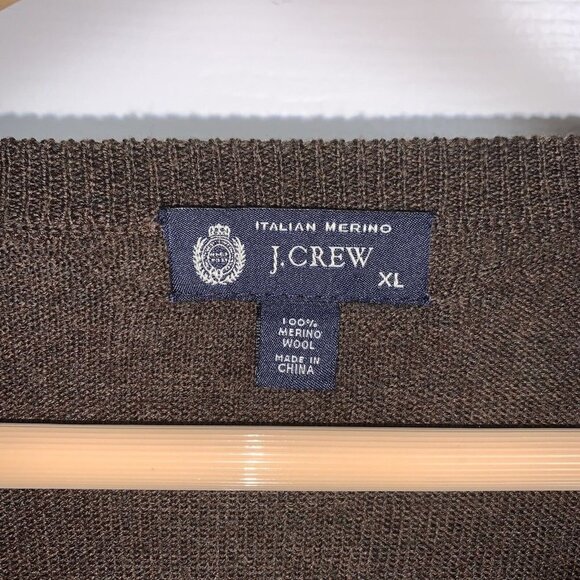 J.Crew Mens Italian 100% Merino Wool Brown V Neck Pullover Sweater Size XL - Picture 7 of 8